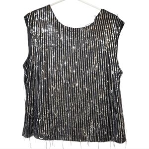 Autres Filles Women's Sequin Sleeveless Blouse Black Silver Size XL